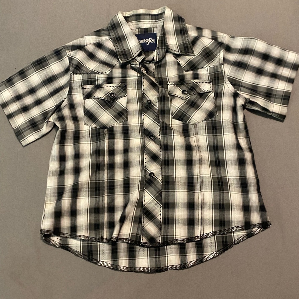 Wrangler Gray Plaid Casual Button Down Shirt